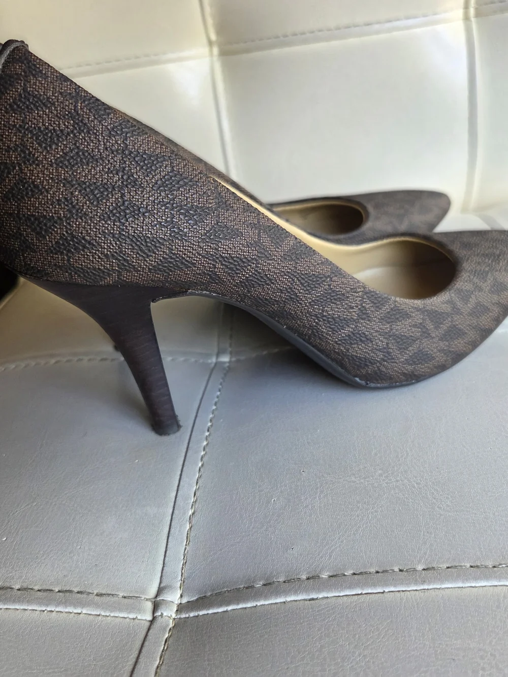 Michael Kors Brown Monogram Pointed-Toe Pumps